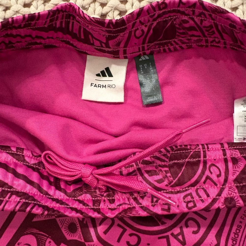 FARM Rio x Adidas Pink Tropical Print Mini Skirt with Gold Stripes - Picture 9 of 12